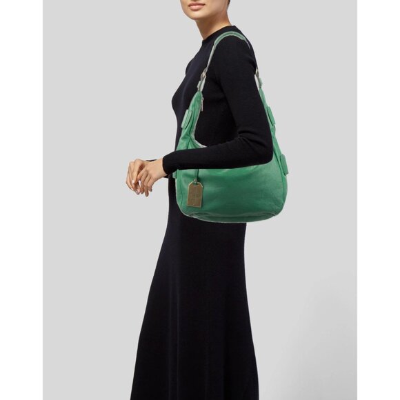 Ralph Lauren Green Pebble Leather Hobo Shoulder Bag Luxury Money Sustainable - Picture 1 of 16